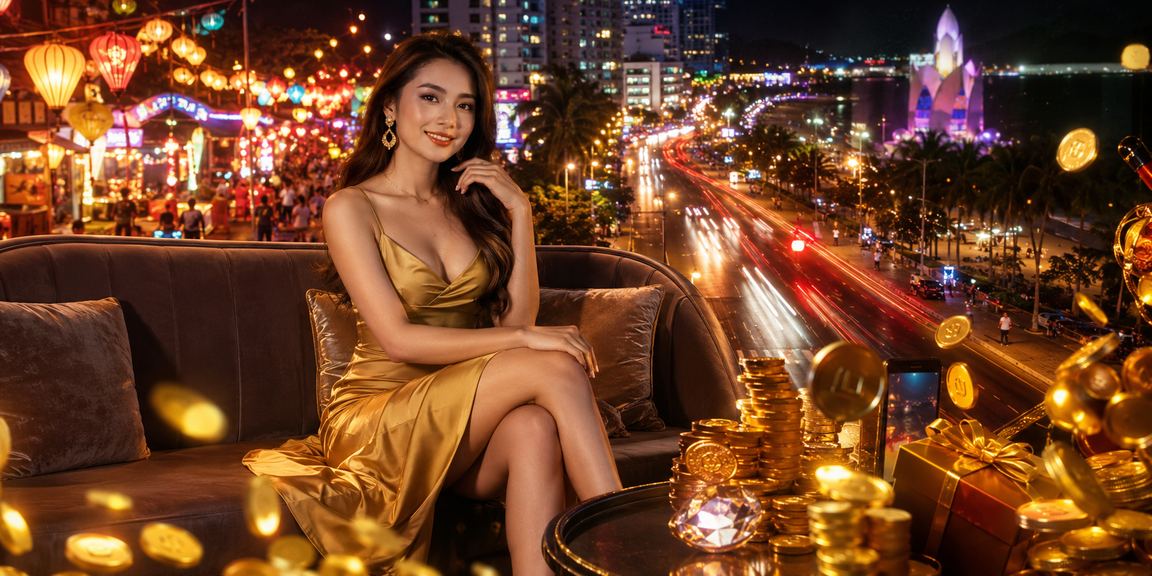 Cảnh chợ đêm Nha Trang sôi động với người dùng đăng ký tài khoản và nhận thưởng trên di động